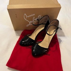 Christian Louboutin French strap black patent leather heels